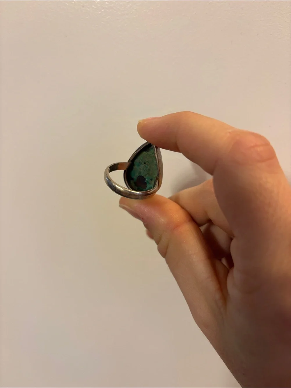 Sterling Silver Teardrop Turquoise Ring - Green Blue Stone